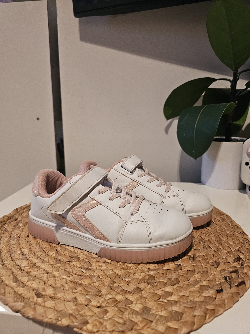 Girls White and Pink Athletic Sneakers
